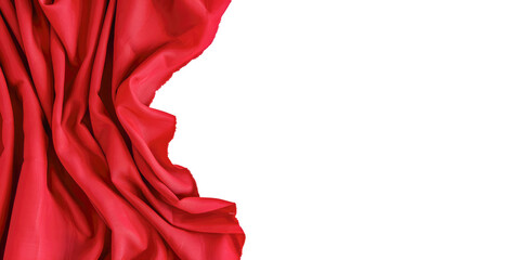 A close-up of red cotton fabric, showcasing its smooth texture and elegant drapery, isolated