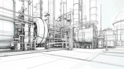 Sketch of industrial equipment. Wire-frame style. 3d illustration