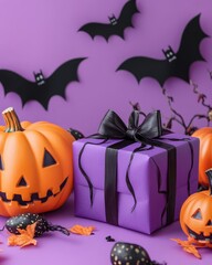 Poster - Halloween themed gifts and decorations for women on lilac background