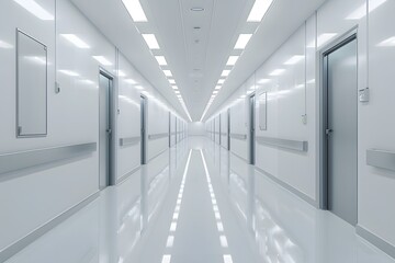 Canvas Print - Modern Hospital Corridor with Sleek Design and Bright Lighting