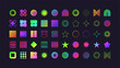 © 32 pixels - Brutalist geometric shapes, modern symbols. Colorful neon simple primitive elements and forms. Retro design, trendy contemporary minimalist style, y2k. Vector illustration