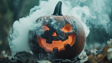 Wall Mural - spooky pumpkin decoration with smoke effect