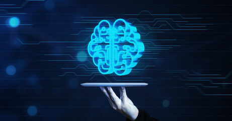 Wall Mural - businesswoman using tablet analyzing data for business growth increasing development and improvement