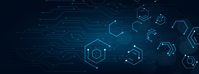 business technology digital cyberspace concept, computer circuit polygon line art abstract illustrat