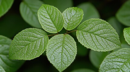 A close-up photograph of a vibrant green set of leaves showcasing their detailed texture and veins, symbolizing nature's intricate beauty and organic patterns