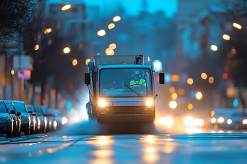 Poster - Modern Street Cleaning Vehicle at Work in Urban Environment