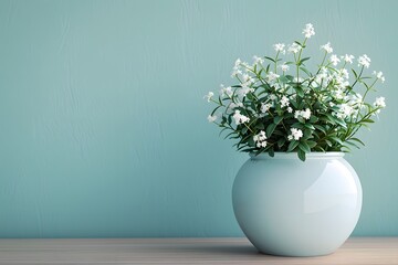 Wall Mural - Elegant White Flowers in a Soft Blue Pot Against a Calm Background