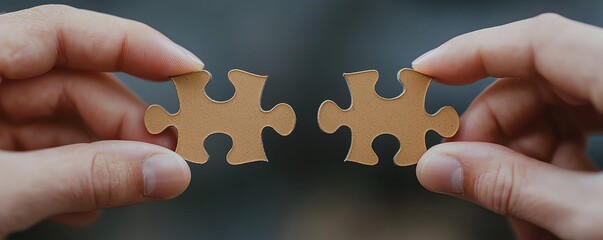 Hands holding two puzzle pieces ready to connect.