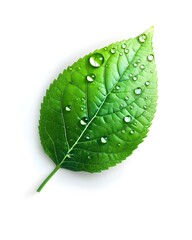 Poster - Green Leaf Icon with Dew Drops Representing Nature and Organic Products on White Background