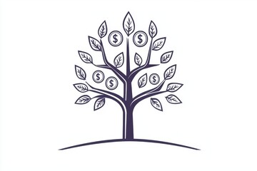 A creative illustration of a tree with dollar signs, symbolizing wealth growth and financial prosperity in a minimalist style.