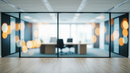 Wall Mural - blurred image of modern office interior with bokeh lights.