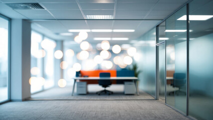 Wall Mural - blurred image of modern office interior with bokeh lights.