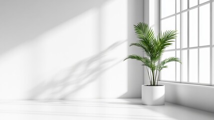 Wall Mural - 3D rendering of an empty office interior with a window and a plant pot, clean minimalist design, isolated on white Perfect for corporate space mockups