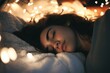 © StockUp - A peaceful scene of a woman sleeping amidst cozy lights, symbolizing tranquility and comfort at night.