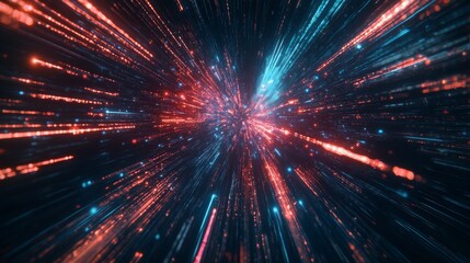 Aufkleber - A vibrant display of light streaks in red and blue, creating a dynamic sense of movement and depth, resembling an abstract cosmic explosion.