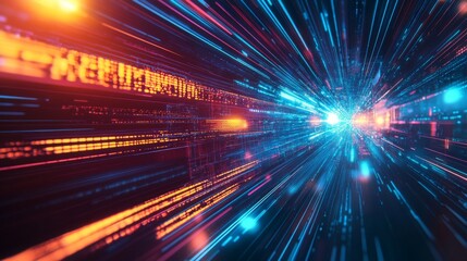 Aufkleber - A vibrant, futuristic scene depicting dynamic beams of light and data streams, suggesting concepts of speed, technology, and digital innovation.