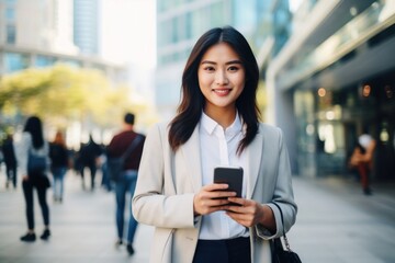 Sticker - Asian businesswoman carrying smartphone female adult city.