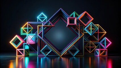 Abstract geometric blocks on black background, render, geometric, abstract, blocks, shapes, design, digital, modern