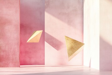 Wall Mural - A minimalist interior with soft pastel walls and geometric shapes, creating an ethereal and modern atmosphere.