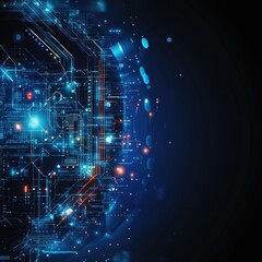 Wall Mural - abstract technology background featuring glowing circuits and lights in a dynamic blue color scheme.