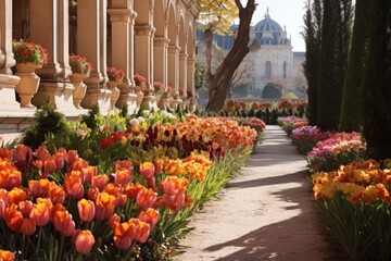 Wall Mural - Garden in palace architecture outdoors building.