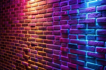 Wall Mural - vibrant brick wall with neon lights for modern textured background