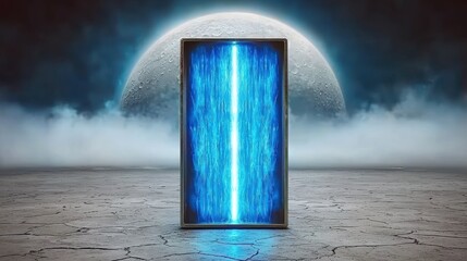 Poster - Cosmic Portal with Glowing Blue Light and Moon Background