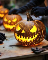 Wall Mural - halloween decoration preparation and cutting out designs