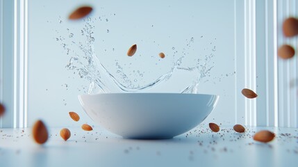 Splash of Water with Almonds in White Bowl