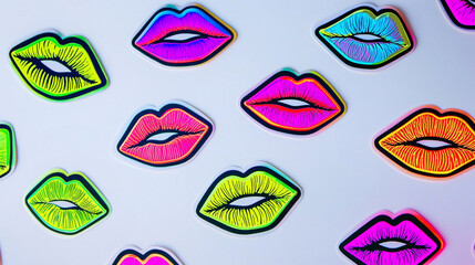 Cute stylish pattern with colorful stickers in the shape of lips