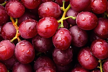 Wall Mural - Close-up of fresh red grapes with water droplets