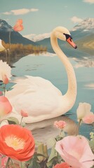 Wall Mural - Swan craft collage flower outdoors animal.