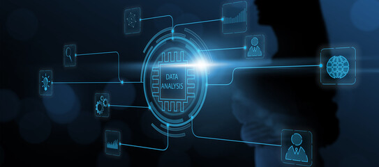 Wall Mural - businesswoman using tablet analyzing data growth increasing sales, marketing, development, managemen