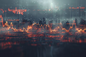 Wall Mural - a city skyline with a lot of orange lines and numbers