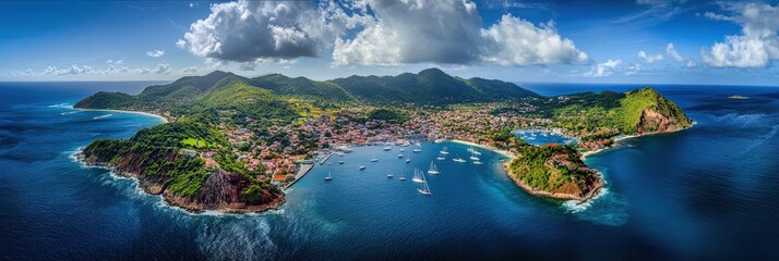 Wall Mural - guadeloupe landscape: aerial view of bay and harbor in terre-de-haut island town