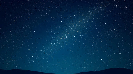 Night Sky Illustration with Scattered Stars Over Silhouette of Hills