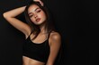 © Vlad - Hands Behind Back. Beautiful Black-Haired Girl Leaning with Style