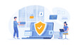 © vectorhot - Network security, Cybersecurity, Protection of personal data. Online server protection system. Vector illustration with characters in flat design for web banner.