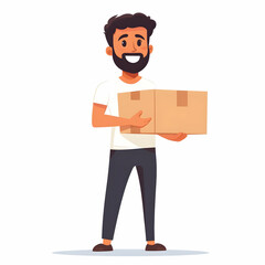 Wall Mural - Friendly Delivery Person Holding Box with Bright Smile Against Clean Background Symbolizing Efficient Customer Service Experience