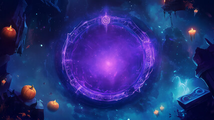 mystic portal theme: a swirling, glowing magical portal serves as the background for the button, sur