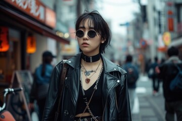 Wall Mural - Japan fashionista sunglasses necklace jacket.