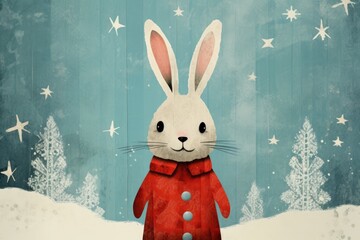 Poster - cute abstract christmas bunny in winter