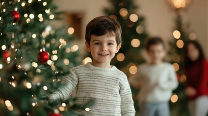 A family setting up holiday inside and outside their cozy home collaborating to create a warm and celebratory atmosphere in for the festive season