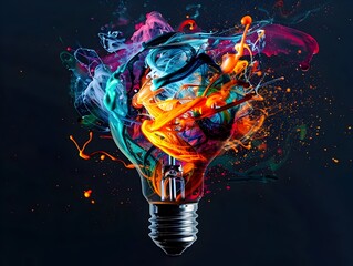 Sticker - Vibrant and Dynamic Lightbulb of Swirling Abstract Shapes and Colors Representing an Idea Concept