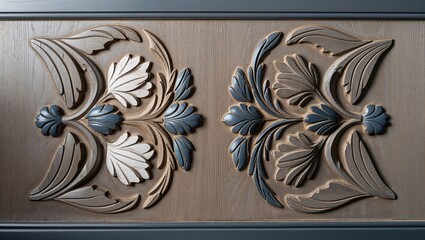 Poster - Intricate carved wood panel with floral motifs, a beautiful design element for interior design.