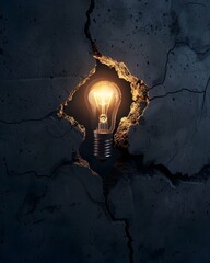 Poster - Glowing Lightbulb Symbolizing Overcoming Obstacles and Barriers to Reveal Innovative Idea