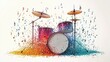© Barosanu - An artistic representation of a drum kit enveloped in a cascade of vivid musical notes, combining modern aesthetics with the essence of music's lively spirit.