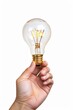 © Татьяна Кузнецова - A person holding a light bulb with a glowing filament, symbolizing ideas and innovation in a white background setting