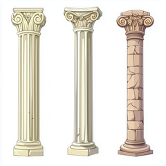 cartoon style ancient column isolated on white background