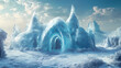 © Thiago - A fairy dwelling sculpted from glistening ice. generative ai. Inuit Ice Sculptures. Illustration